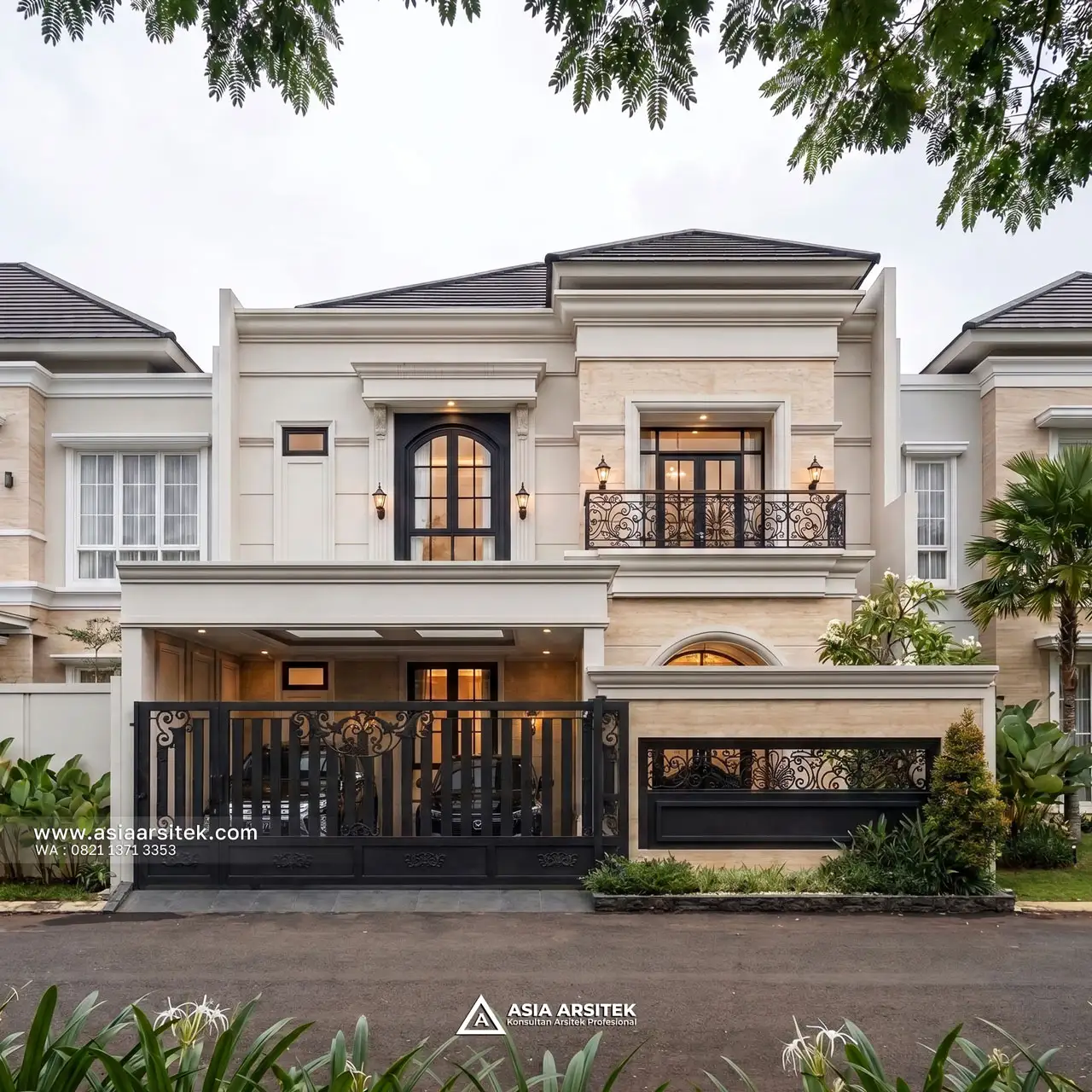 Desain Tampak Depan Rumah Tropis 2 Lantai Bapak RR di Balikpapan Kalimantan Timur