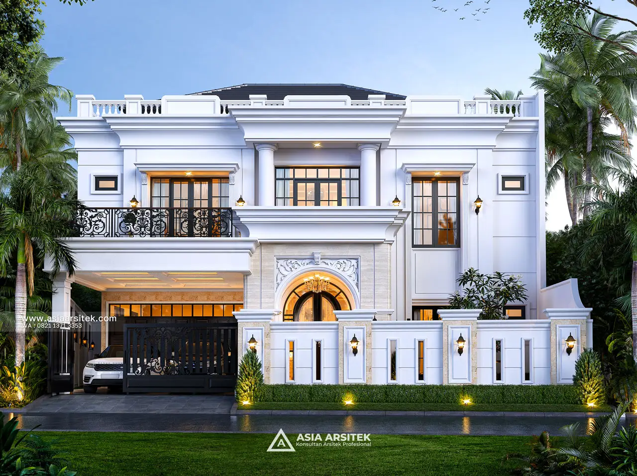 Desain Tampak Depan Rumah Tropis 2 Lantai Bapak RZ di Pulo Gebang Jakarta Timur