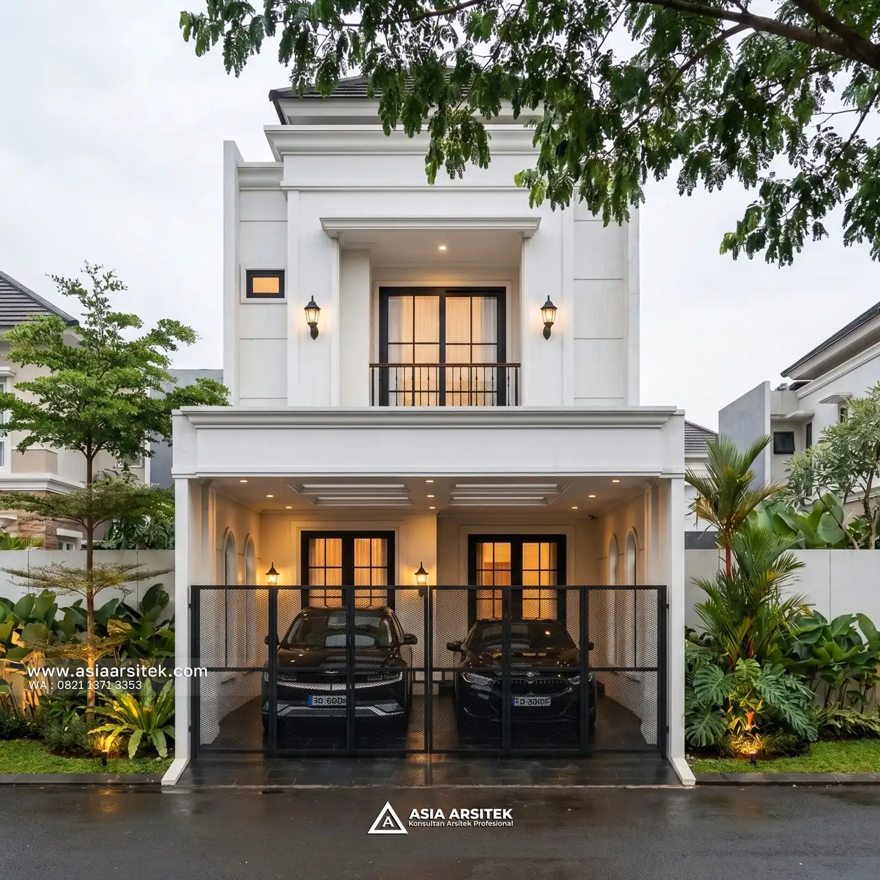 Desain Tampak Depan Rumah Tropis 2 Lantai Ibu BL di Tanjung Priok Jakarta Utara