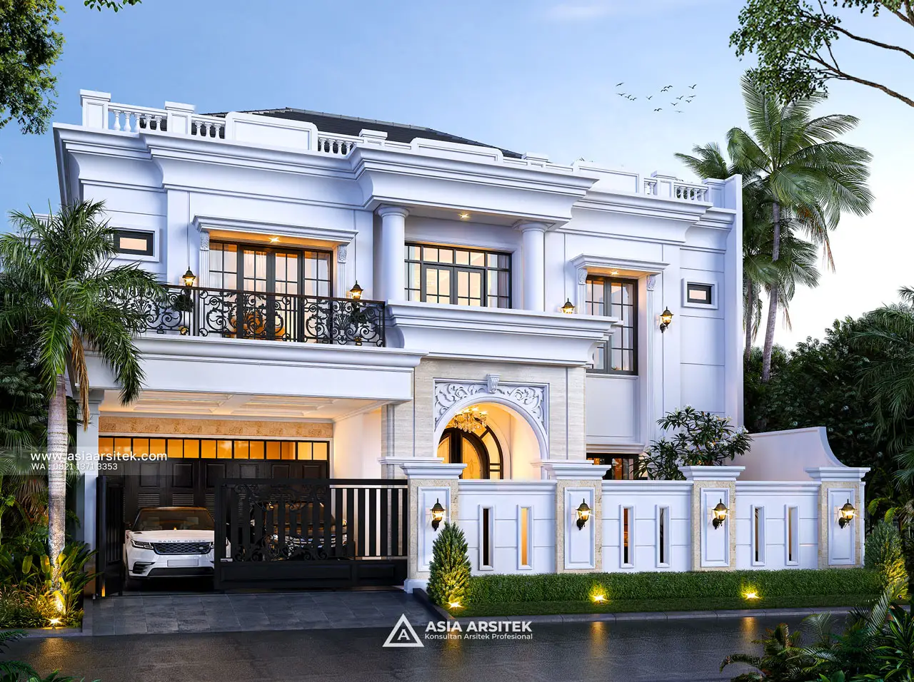 Desain Tampak Fasad Rumah Tropis 2 Lantai Bapak RZ di Pulo Gebang Jakarta Timur