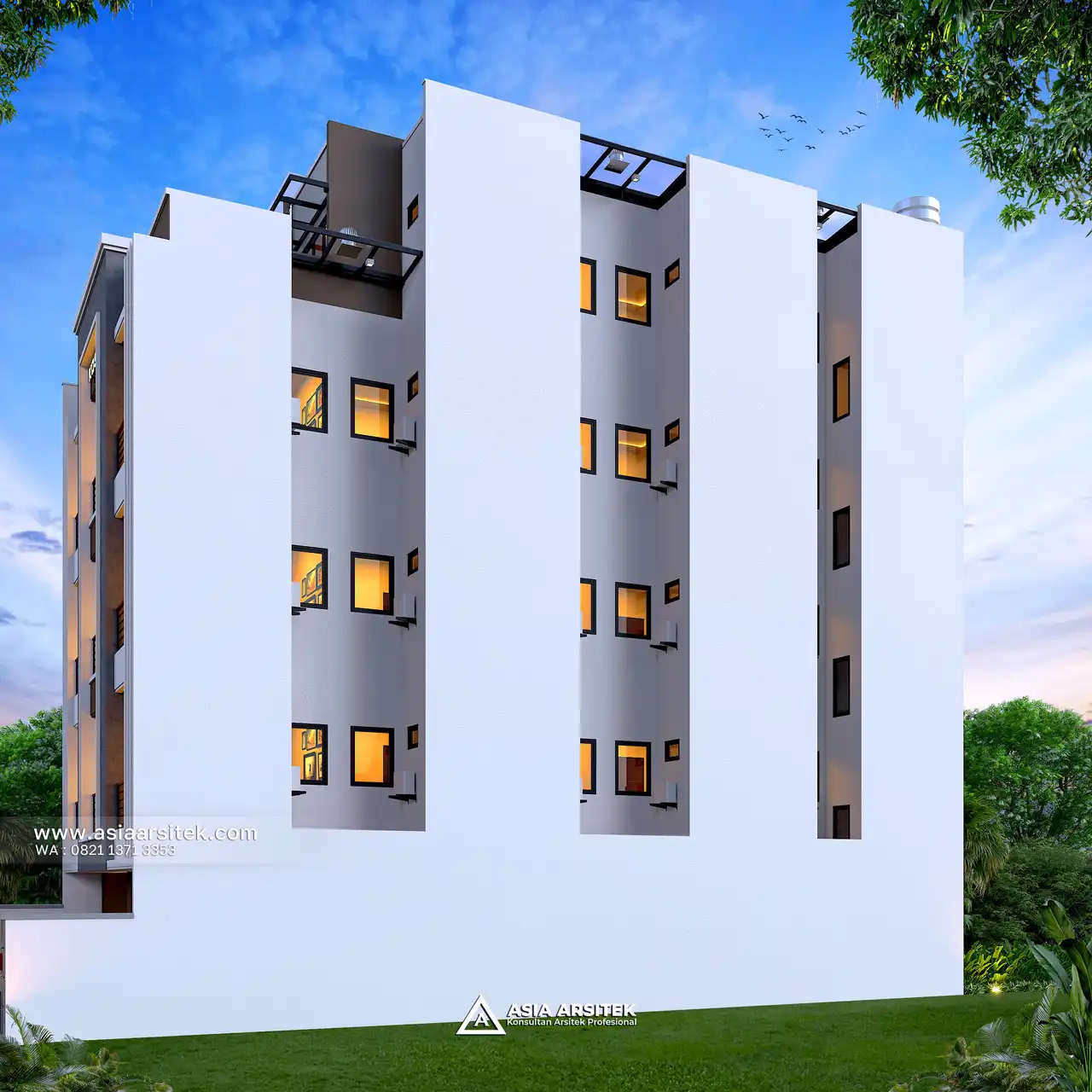 Desain Tampak Samping Kanan Rumah Kost 5 Lantai Bapak ROR di Makassar Sulawesi Selatan