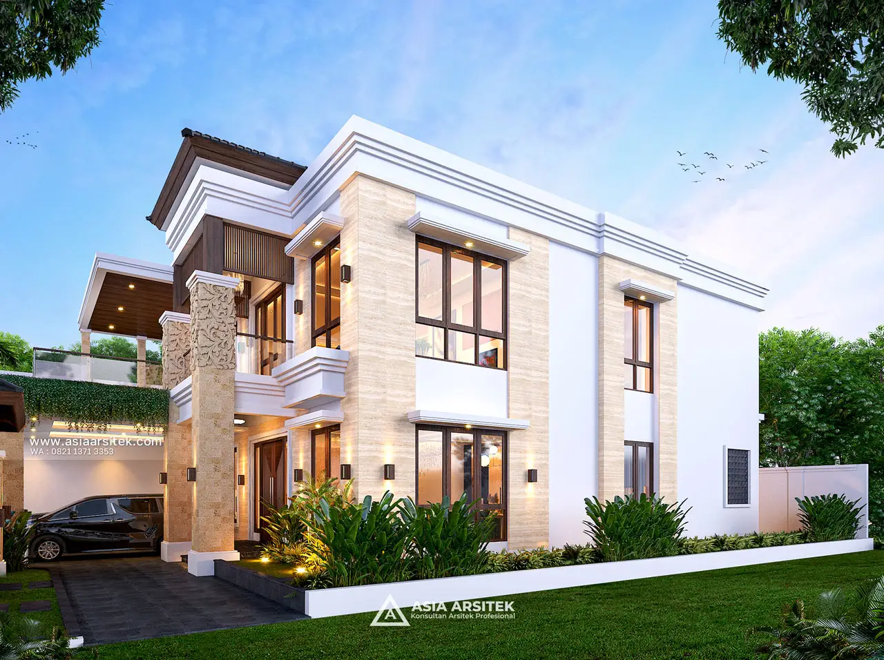 Desain Tampak Samping Kanan Rumah Tropis 2 Lantai Bapak BDR di Pererenan Badung Bali