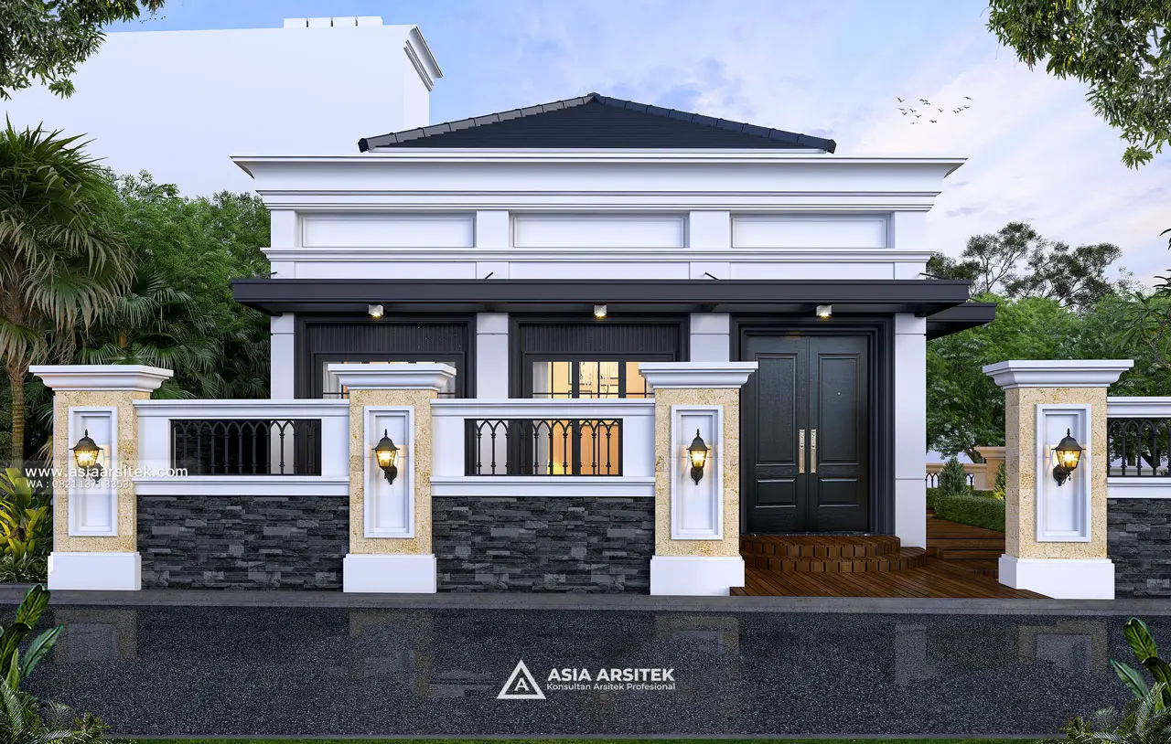 Desain Tampak Samping Kiri Pagar Rumah Tropis 3 Lantai Bapak DMS di Sentul City Bogor