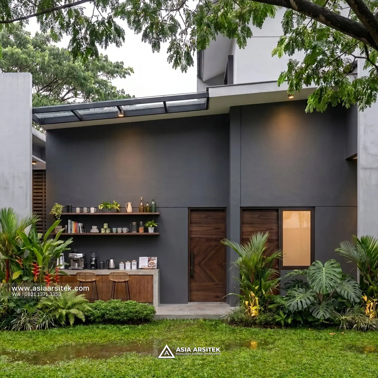 Desain Tampak Samping Kiri Rumah Minimalis Modern 2 Lantai Ibu KMA di Kemayoran Jakarta Pusat