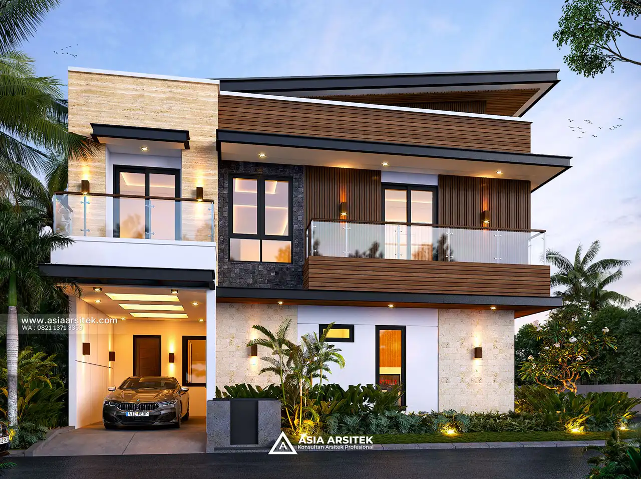 Desain Tampak Samping Kiri Rumah Modern 2 Lantai Ibu SSN di Cileungsi Bogor