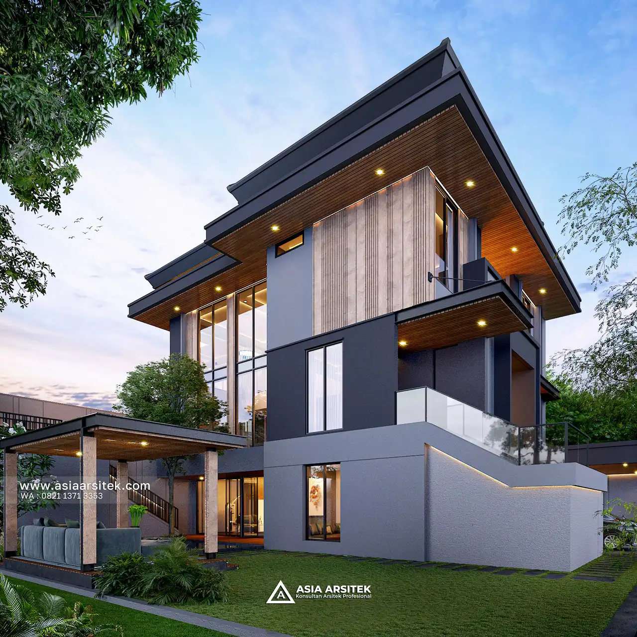 Desain Tampak Samping Rumah Modern 3 Lantai Ibu LS di BSD Tangerang Selatan