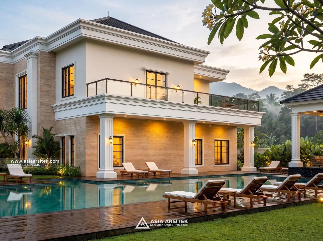 Desain View Kolam Renang Villa Mansion Mewah 2 Lantai Bapak EB di Sentul City Bogor