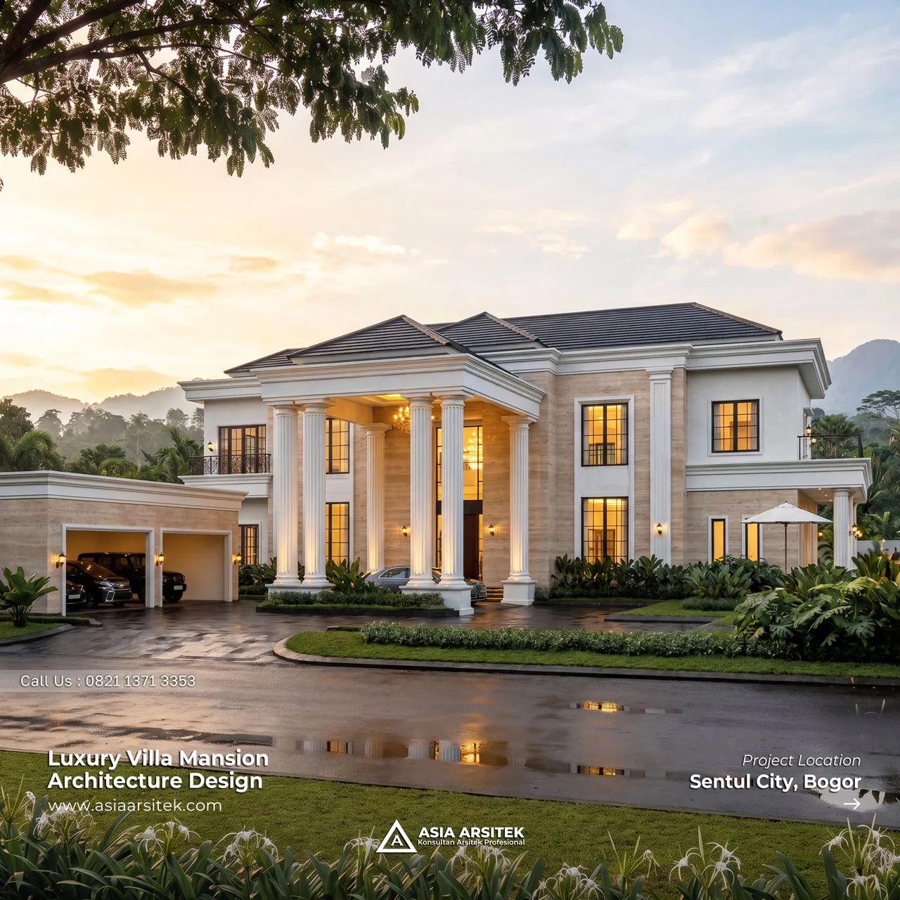 Desain Villa Mansion Mewah 2 Lantai Bapak EB di Sentul City Bogor