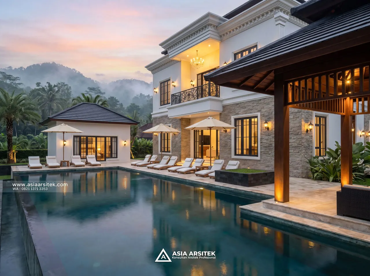 Desain Area Kolam Renang Villa Mansion Mewah 2 Lantai Bapak BN di Cisarua Bogor