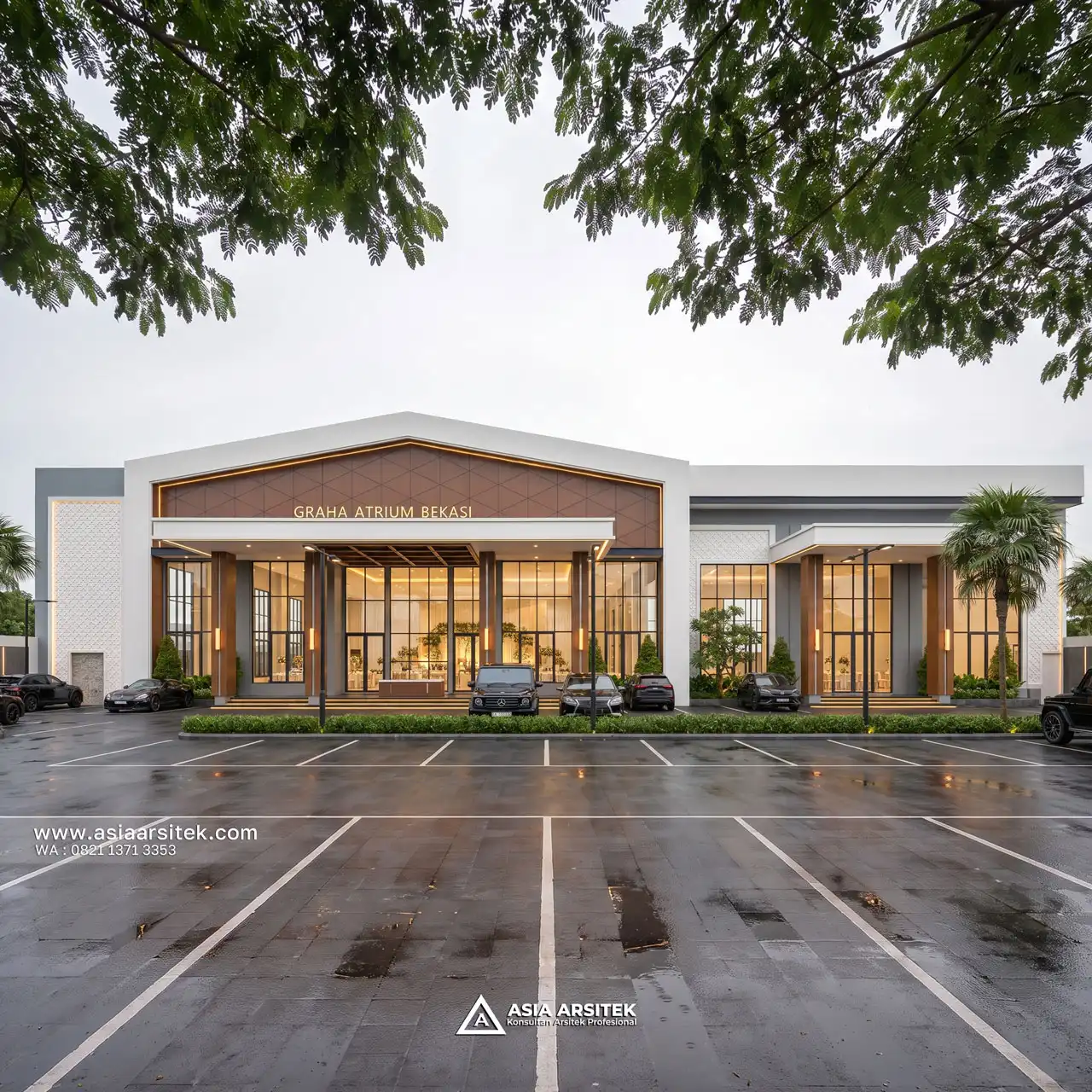 Desain Depan Aula Modern 1 Lantai Bapak HRY di Bekasi Jawa Barat