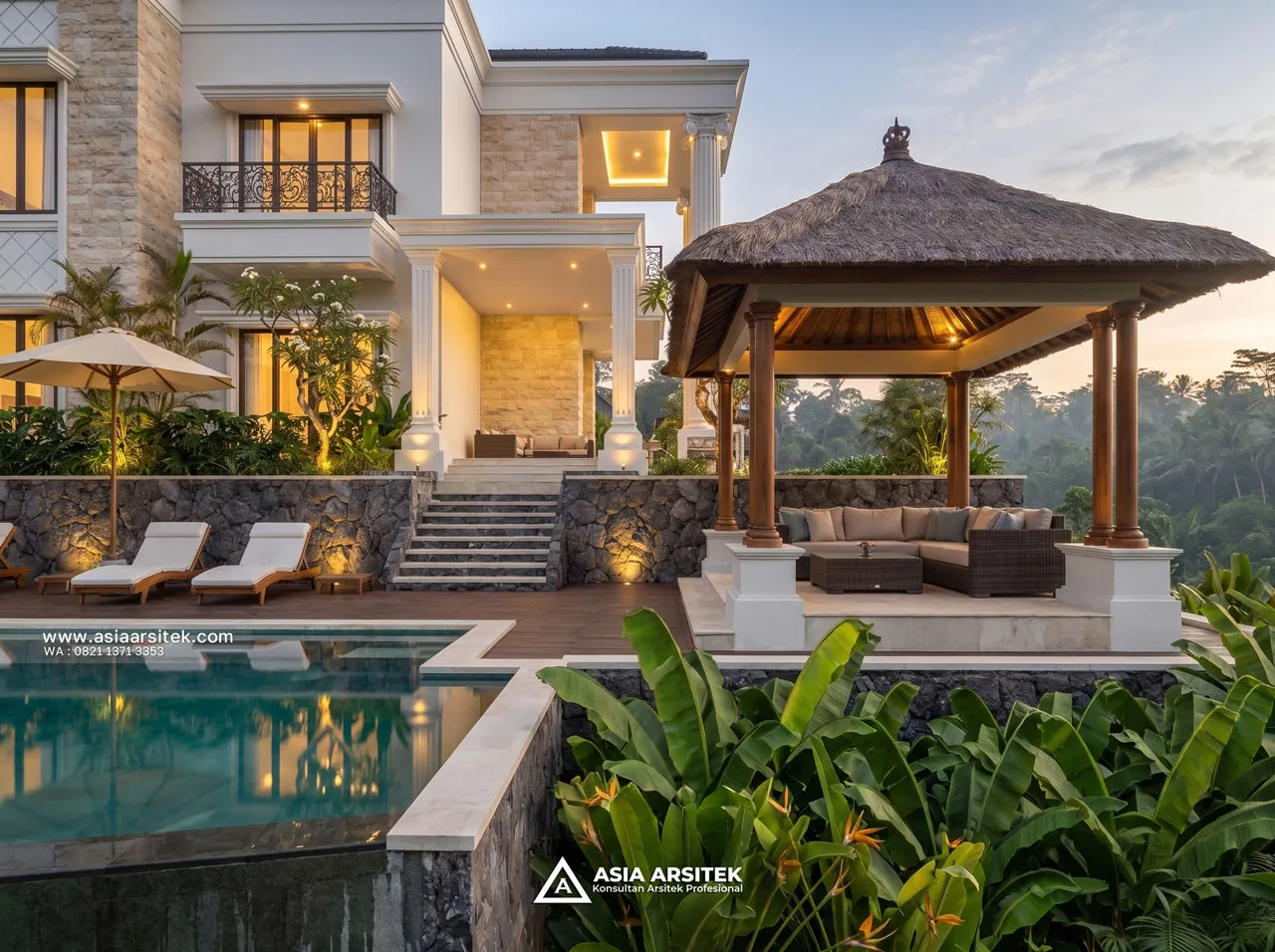 Desain Depan Gazebo Villa Mansion Mewah 2 Lantai Bapak ERW di Puncak Bogor
