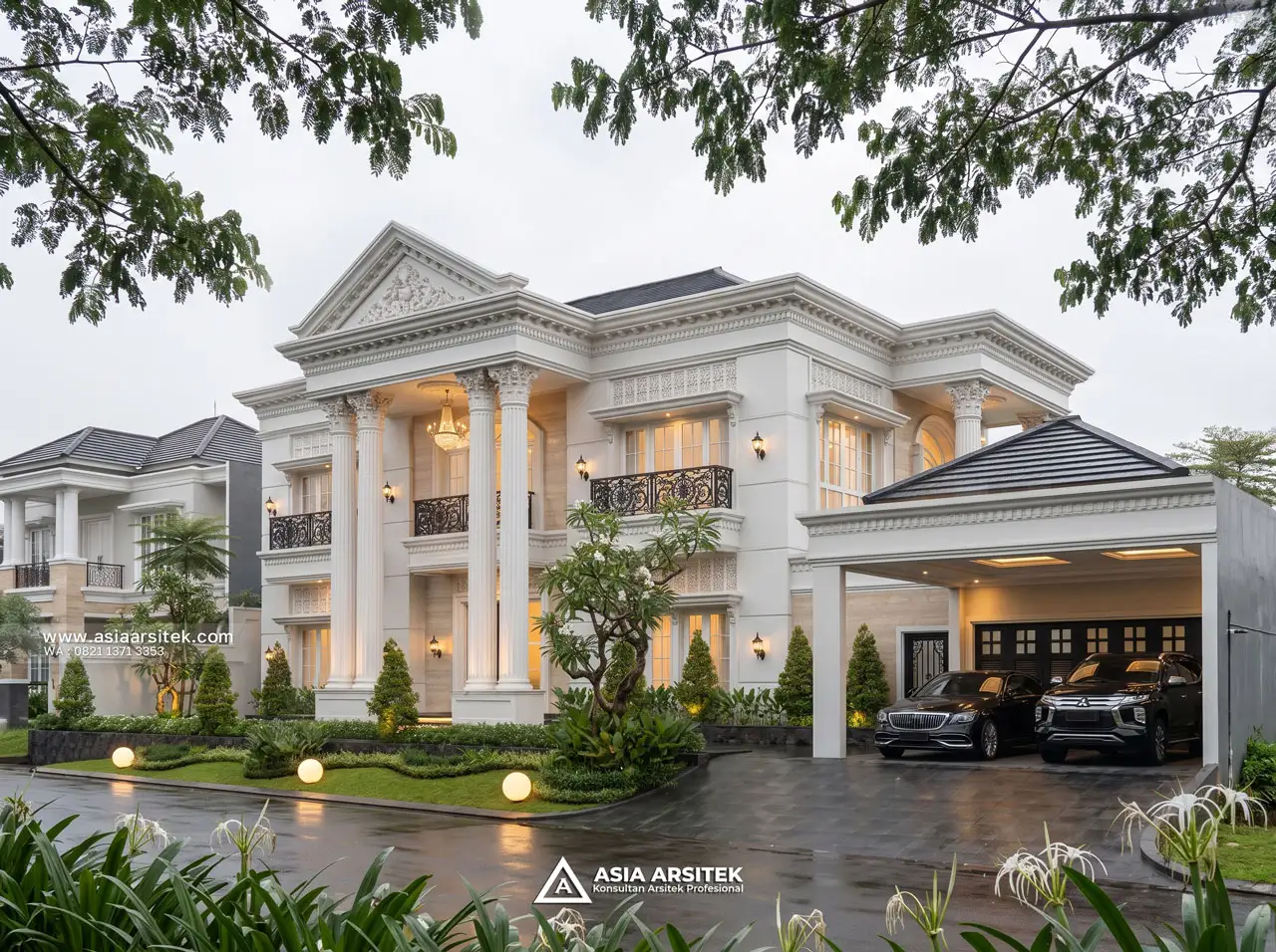 Desain Depan Rumah Klasik 2 Lantai Bapak FDL di Padang Sumatra Barat