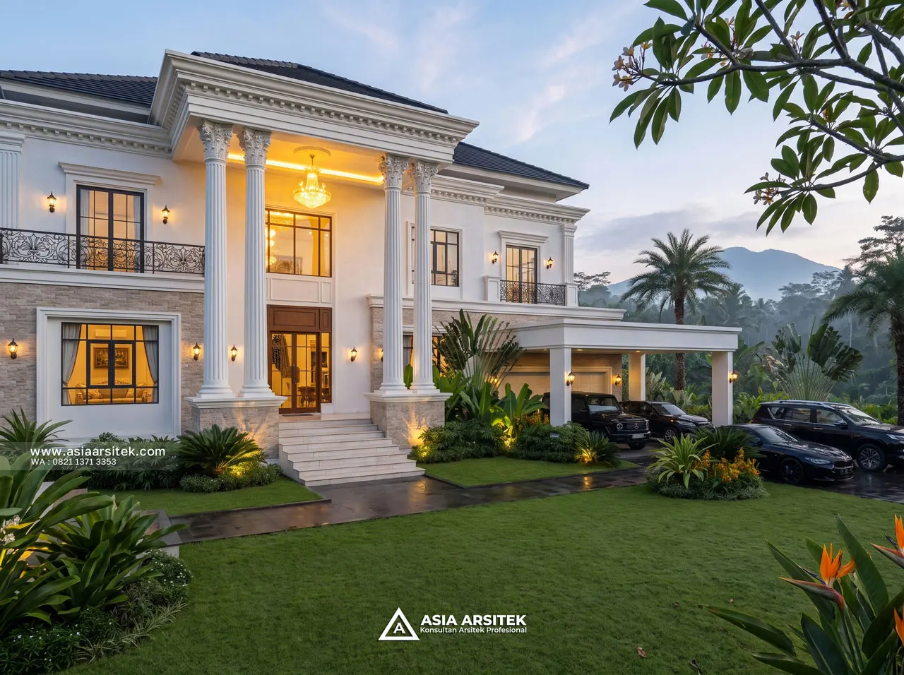 Desain Depan Villa Mansion Mewah 2 Lantai Bapak BN di Cisarua Bogor