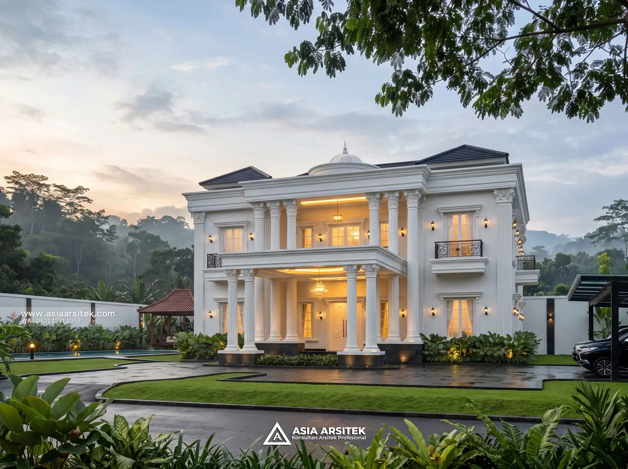 Desain Depan Villa Mansion Mewah 2 Lantai Bapak EBN di Lembang Bandung
