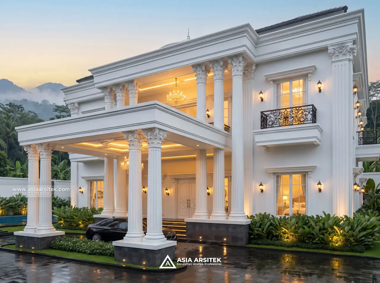Desain Drop Off Elegan Villa Mansion Mewah 2 Lantai Bapak EBN di Lembang Bandung