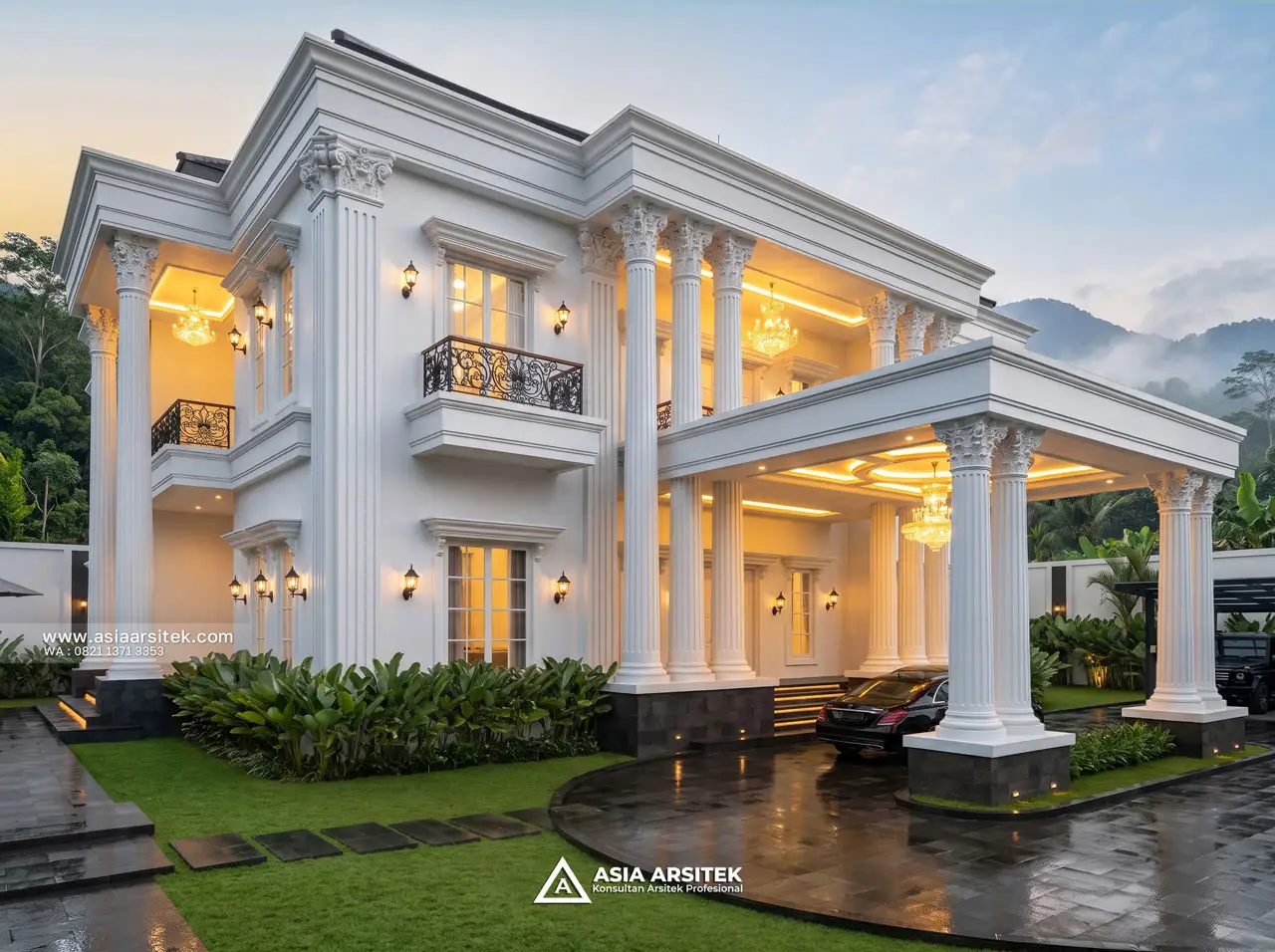 Desain Drop Off Mewah Villa Mansion Mewah 2 Lantai Bapak EBN di Lembang Bandung