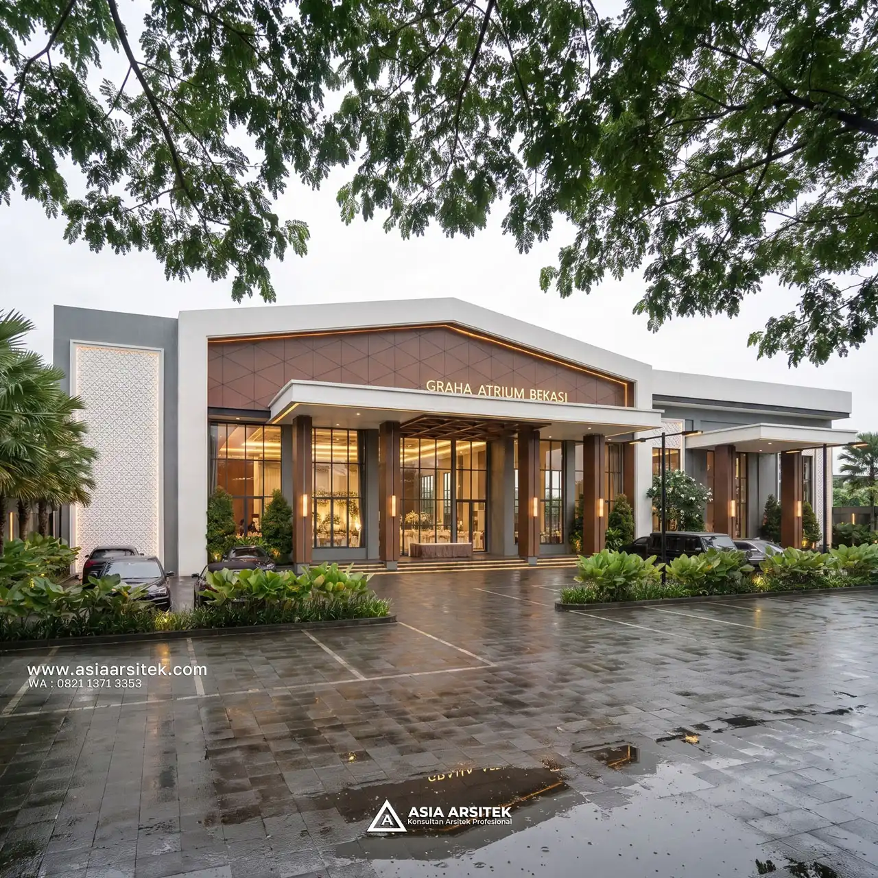 Desain Fasad Depan Aula Modern 1 Lantai Bapak HRY di Bekasi Jawa Barat