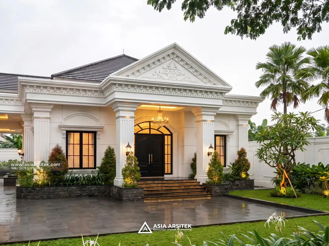 Desain Fasad Depan Rumah Klasik 1 Lantai Bapak NKH di Pangkal Pinang Bangka Belitung