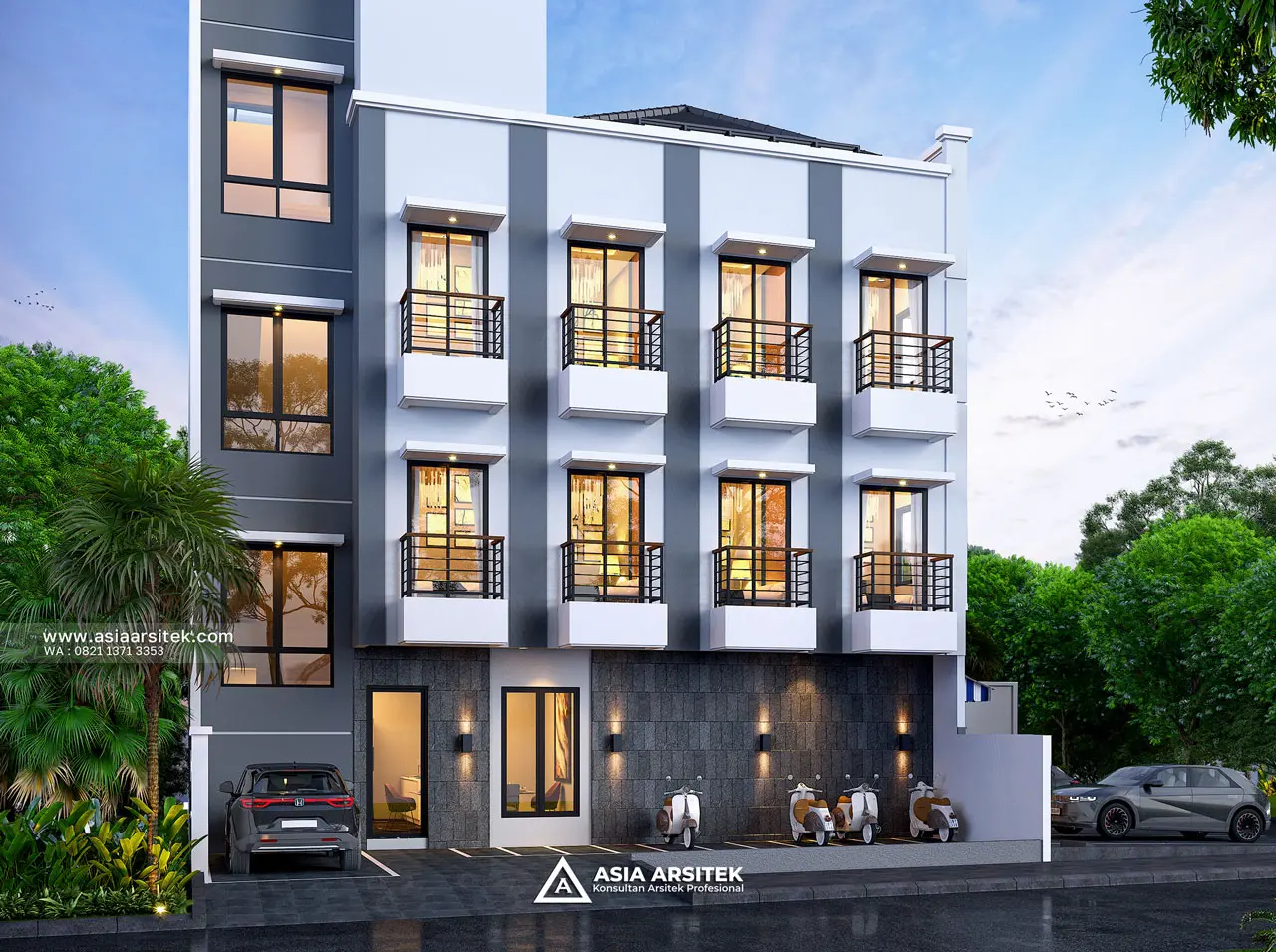 Desain Fasad Kos Kosan 3 Lantai Ibu GLR di Kembangan Jakarta Barat