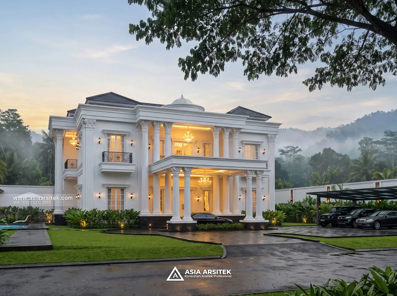 Desain Fasad Villa Mansion Mewah 2 Lantai Bapak EBN di Lembang Bandung