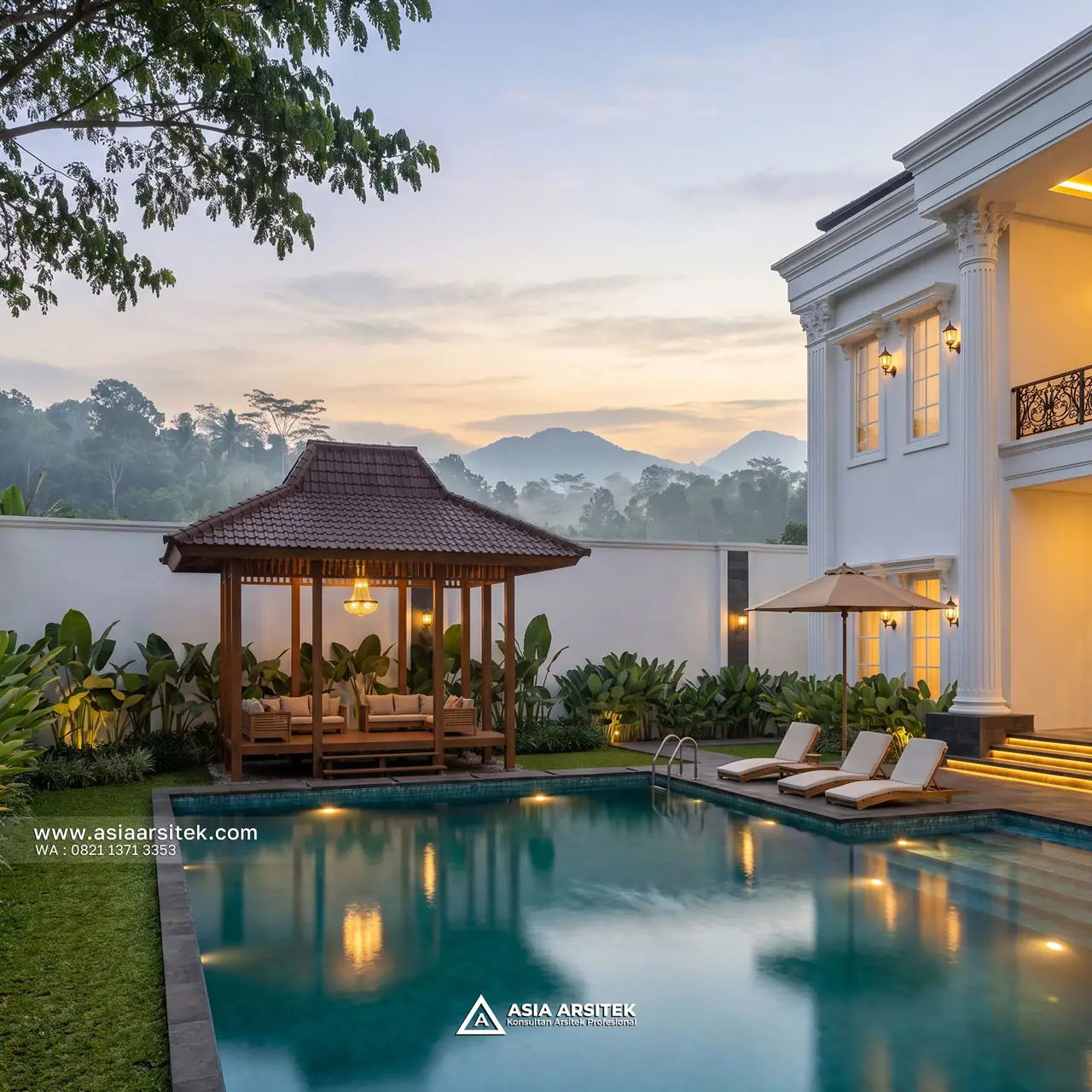 Desain Kolam Renang Villa Mansion Mewah 2 Lantai Bapak EBN di Lembang Bandung