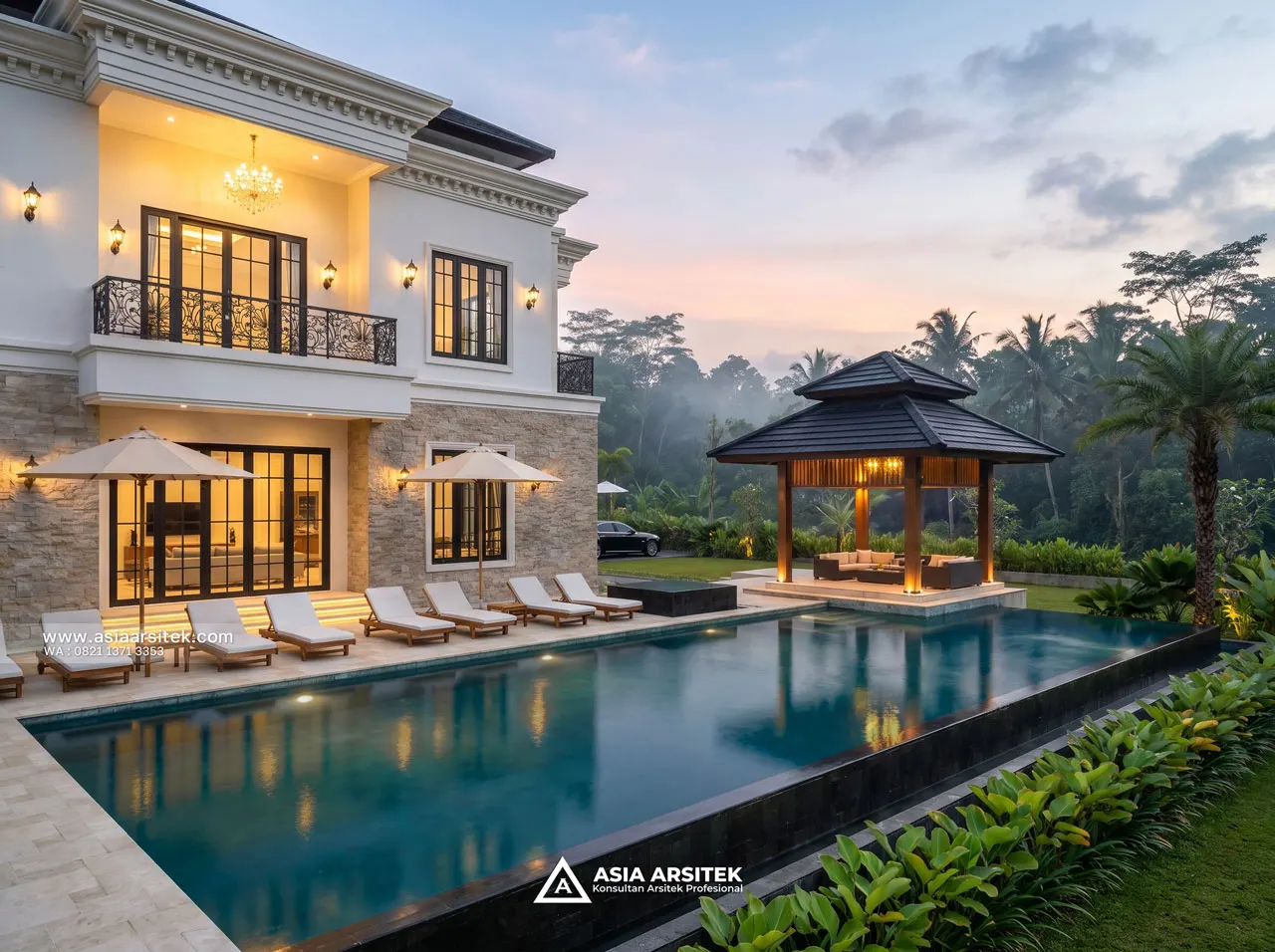 Desain Kolam Renang dan Gazebo Villa Mansion Mewah 2 Lantai Bapak BN di Cisarua Bogor