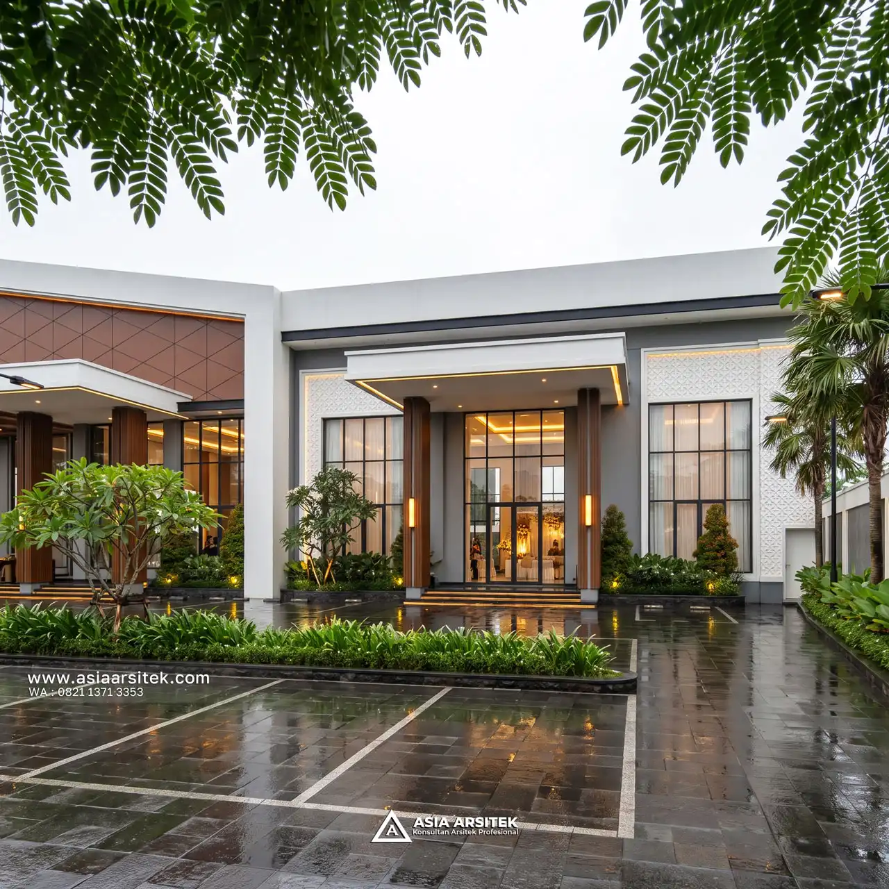 Desain Pintu Depan Aula Modern 1 Lantai Bapak HRY di Bekasi Jawa Barat