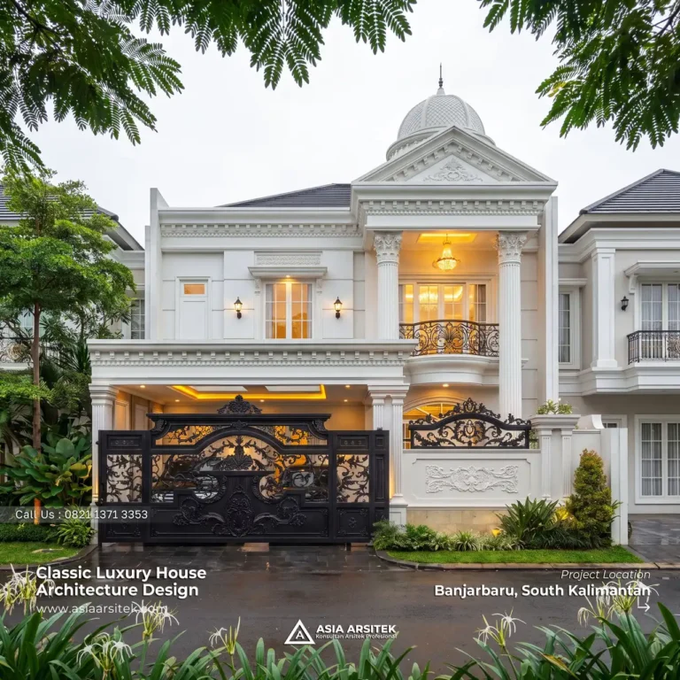 Desain Rumah Klasik 2 Lantai Bapak H. NRH di Banjarbaru Kalimantan Selatan