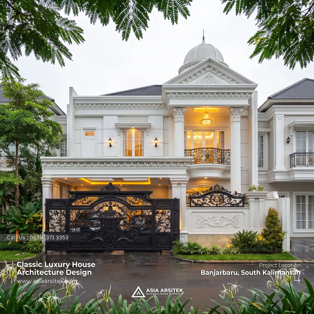 Desain Rumah Klasik 2 Lantai Bapak H. NRH di Banjarbaru Kalimantan Selatan