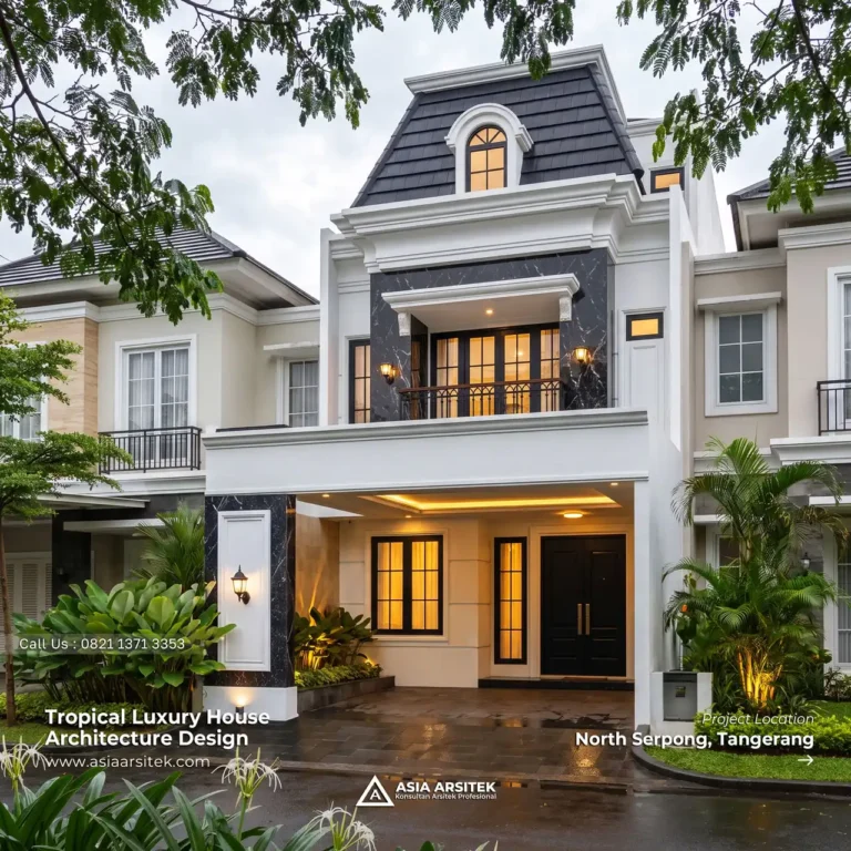 Desain Rumah Tropis 3 Lantai Ibu CFN di Serpong Utara Tangerang