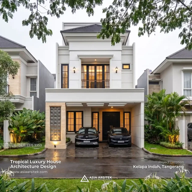 Desain Rumah Tropis 3 Lantai Ibu CHF di Kelapa Indah Tangerang