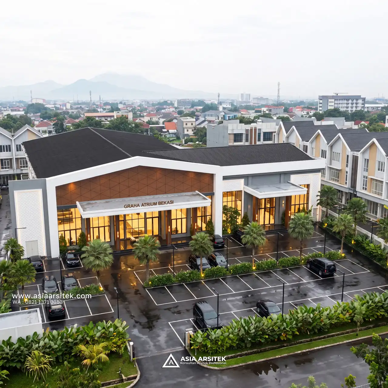 Desain Tampak Atas Depan Aula Modern 1 Lantai Bapak HRY di Bekasi Jawa Barat