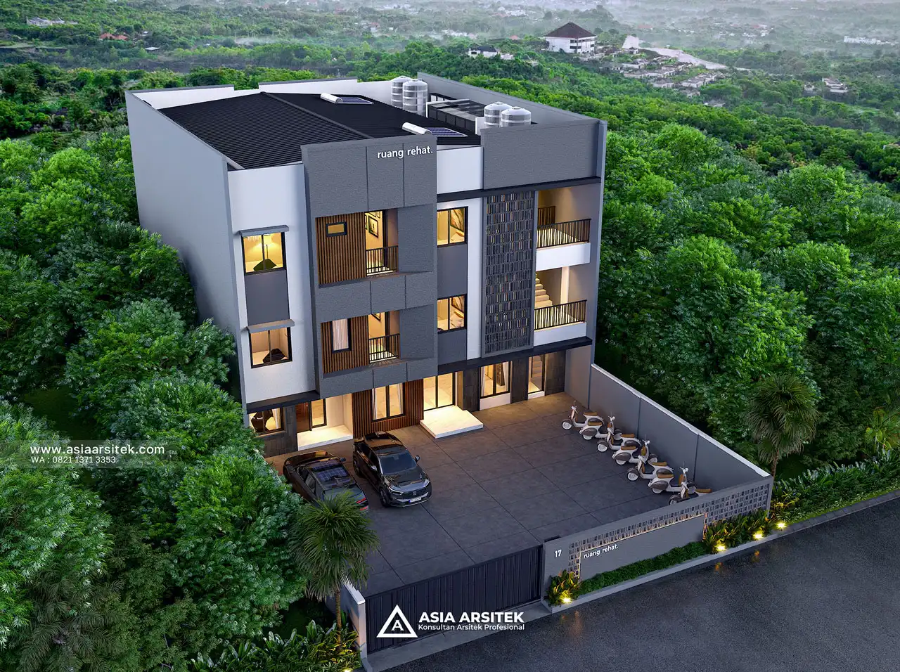 Desain Tampak Atas Kost Modern 3 Lantai Ibu RMW di Rembang Jawa Tengah