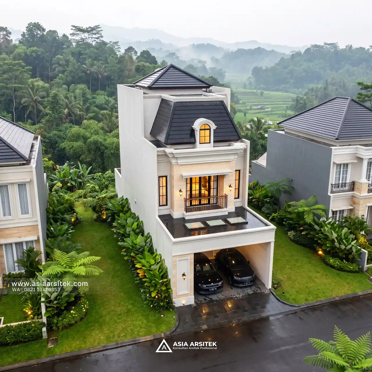 Desain Tampak Atas Rumah Tropis 3 Lantai Ibu FNY di Buaran Indah Tangerang