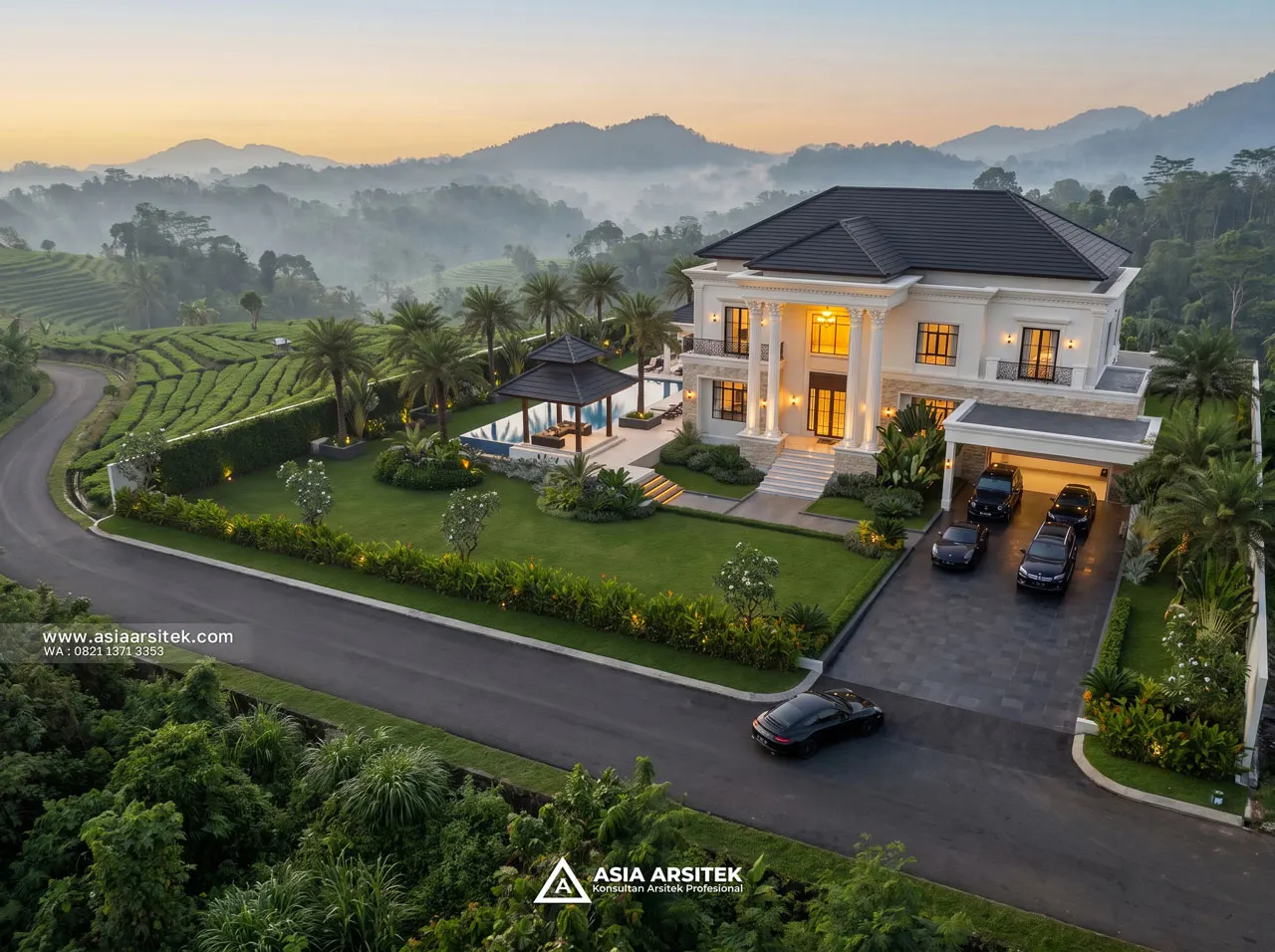 Desain Tampak Atas Villa Mansion Mewah 2 Lantai Bapak BN di Cisarua Bogor