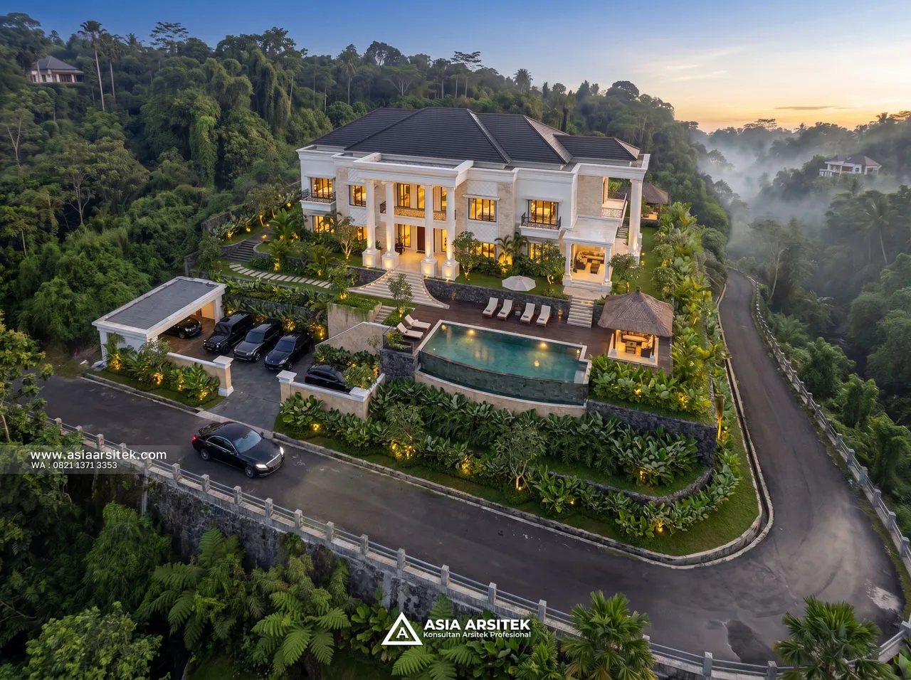 Desain Tampak Atas Villa Mansion Mewah 2 Lantai Bapak ERW di Puncak Bogor