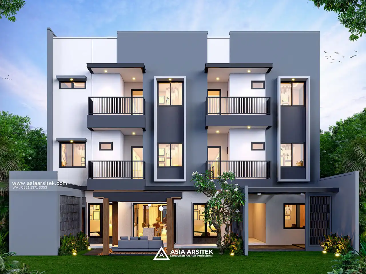Desain Tampak Belakang Kost Modern 3 Lantai Ibu RMW di Rembang Jawa Tengah