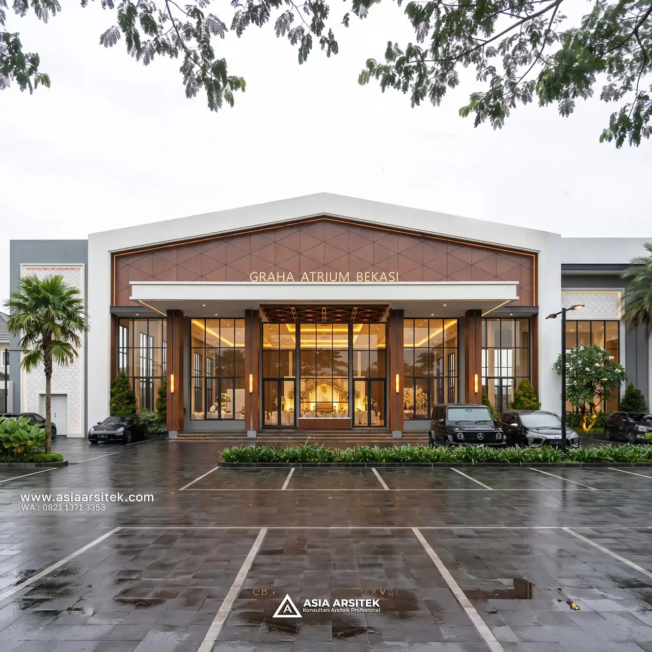 Desain Tampak Depan Aula Modern 1 Lantai Bapak HRY di Bekasi Jawa Barat