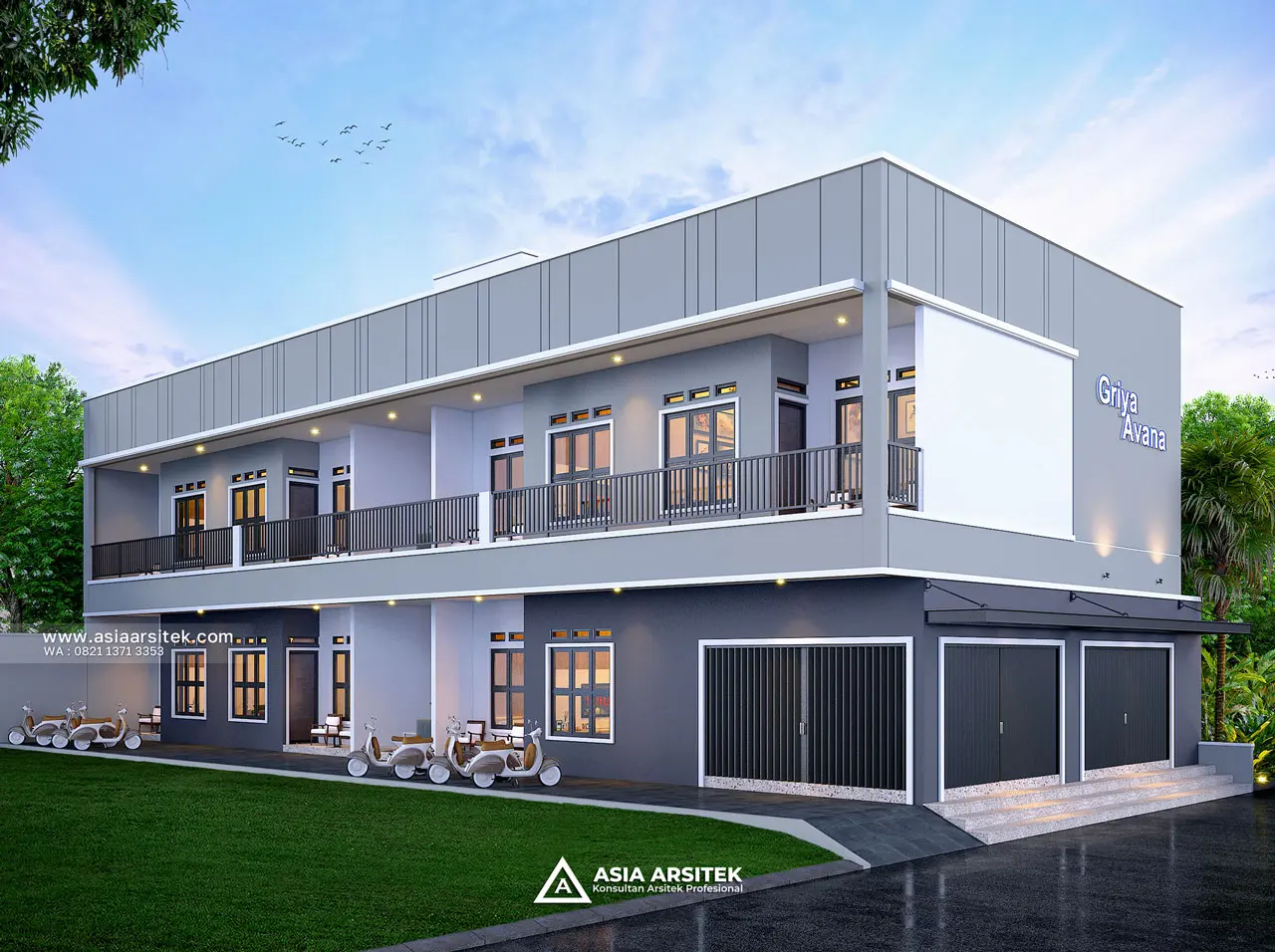 Desain Tampak Fasad Kost Modern 2 Lantai Bapak H DSR di Kebon Jeruk Jakarta Barat