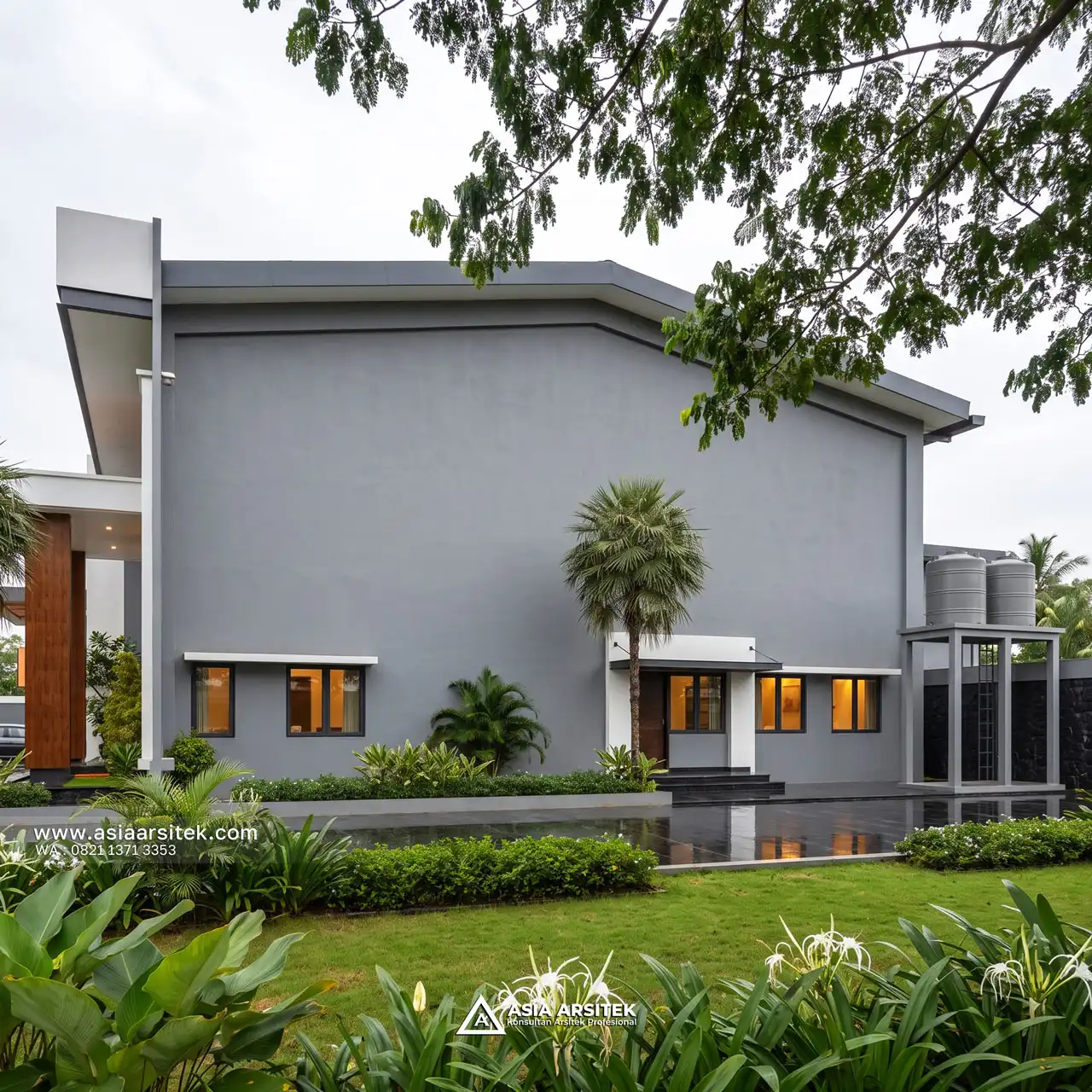 Desain Tampak Samping Aula Modern 1 Lantai Bapak HRY di Bekasi Jawa Barat