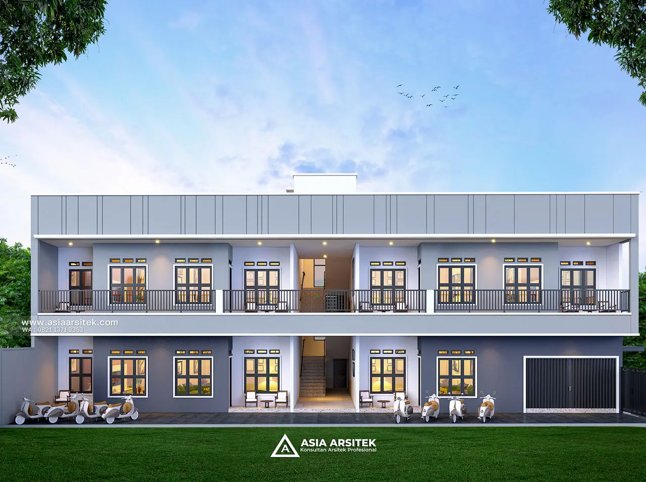 Desain Tampak Samping Kiri Kost Modern 2 Lantai Bapak H DSR di Kebon Jeruk Jakarta Barat
