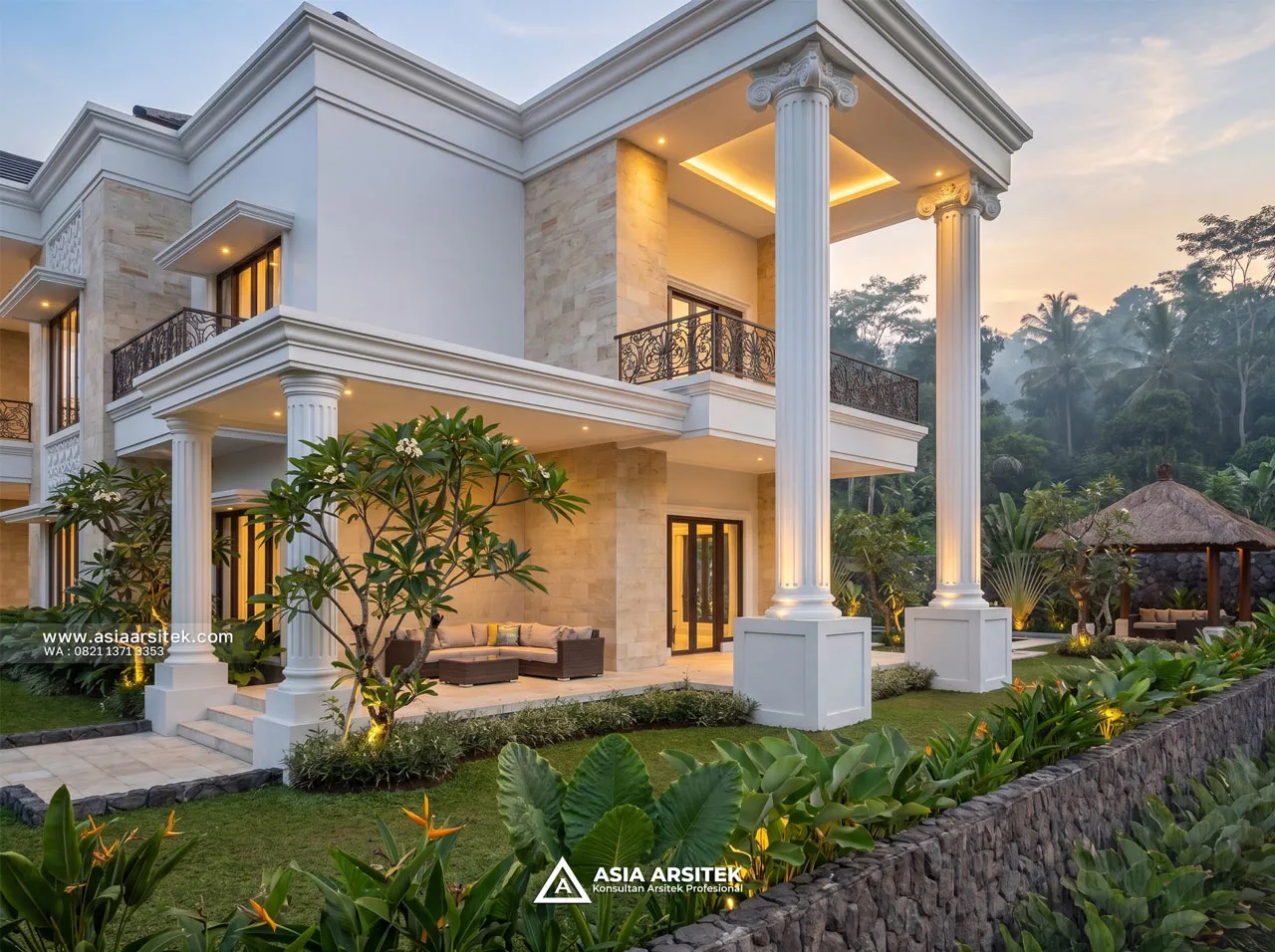 Desain Tampak Samping Villa Mansion Mewah 2 Lantai Bapak ERW di Puncak Bogor
