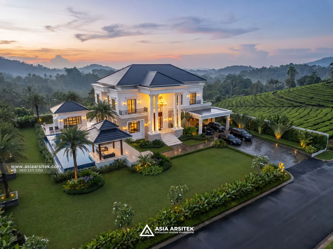 Desain View Atas Villa Mansion Mewah 2 Lantai Bapak BN di Cisarua Bogor