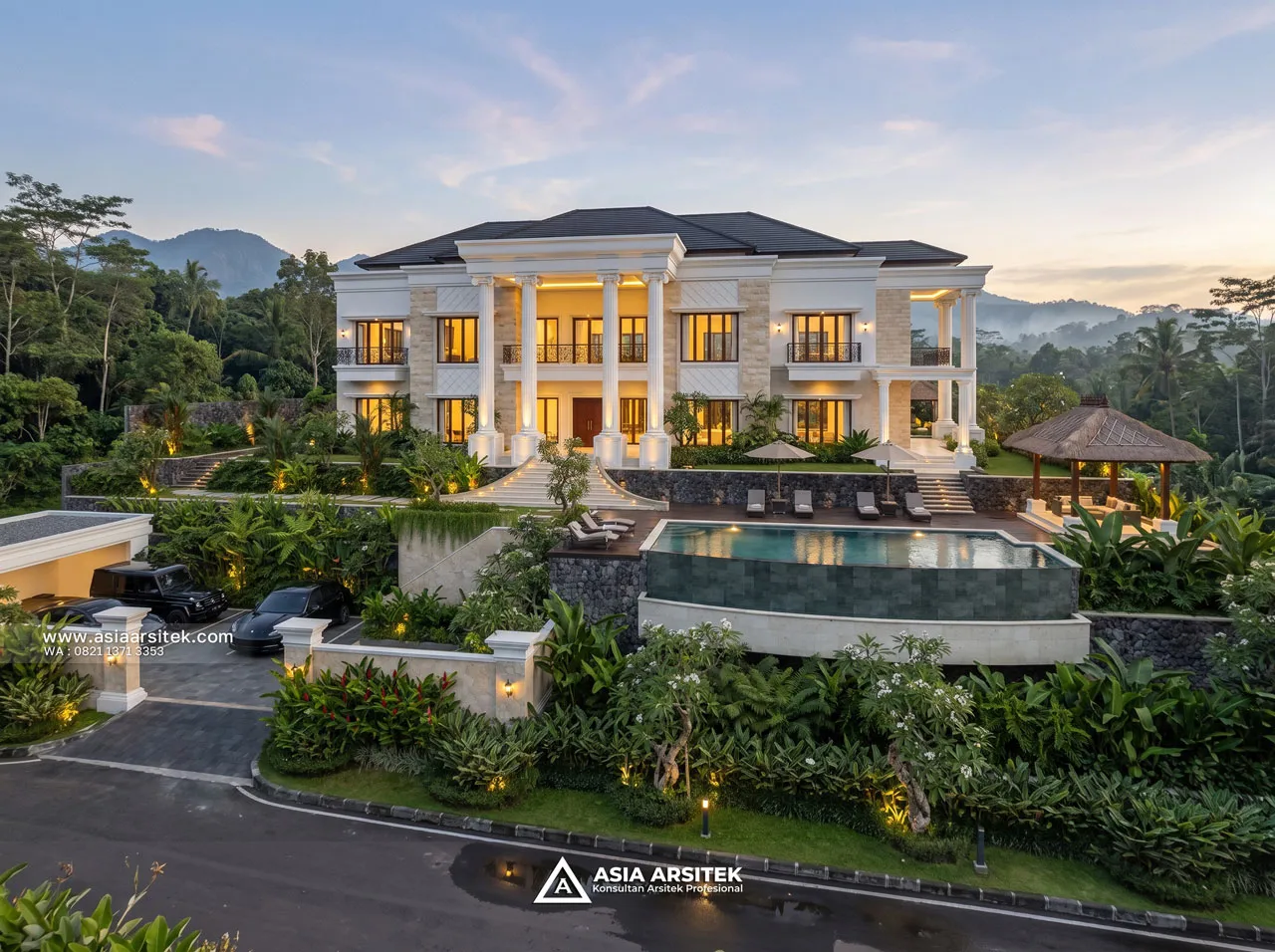 Desain View Fasad Villa Mansion Mewah 2 Lantai Bapak ERW di Puncak Bogor