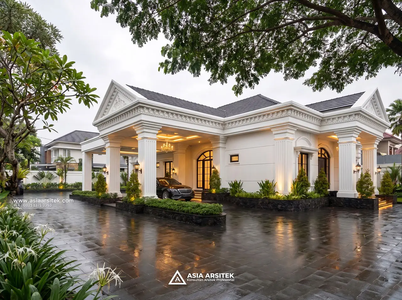 Desain View Samping Kiri Rumah Klasik 1 Lantai Bapak NKH di Pangkal Pinang Bangka Belitung