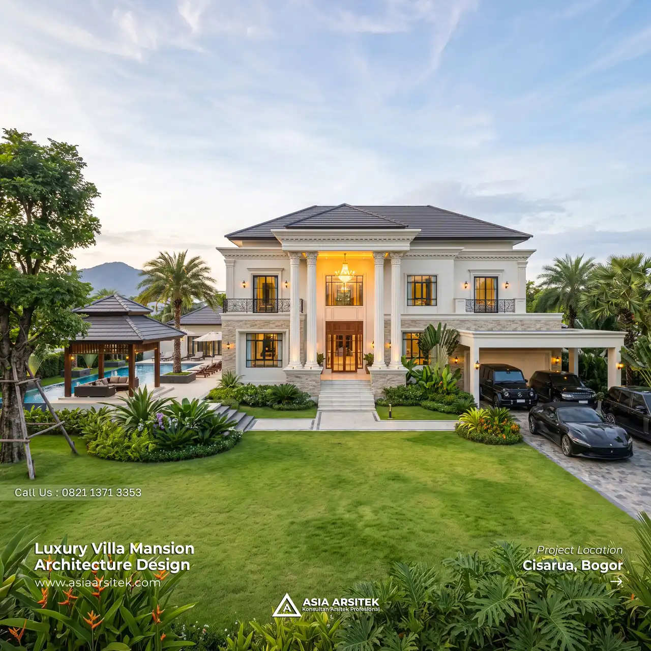 Desain Villa Mansion Mewah 2 Lantai Bapak BN di Cisarua Bogor Indonesia