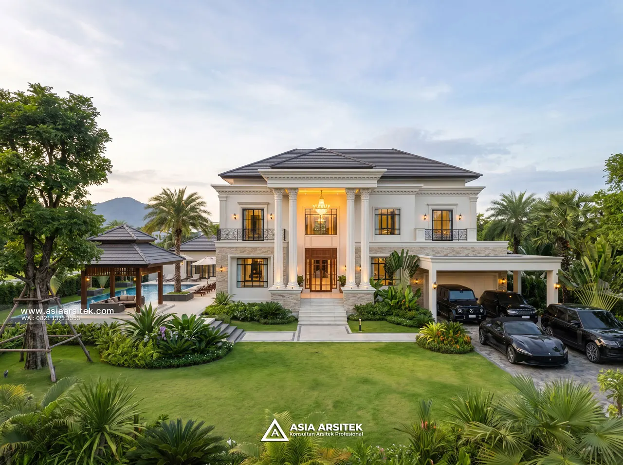Desain Villa Mansion Mewah 2 Lantai Bapak BN di Cisarua Bogor