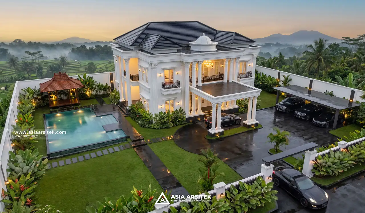 Desain Villa Mansion Mewah 2 Lantai Bapak EBN di Lembang Bandung Indonesia