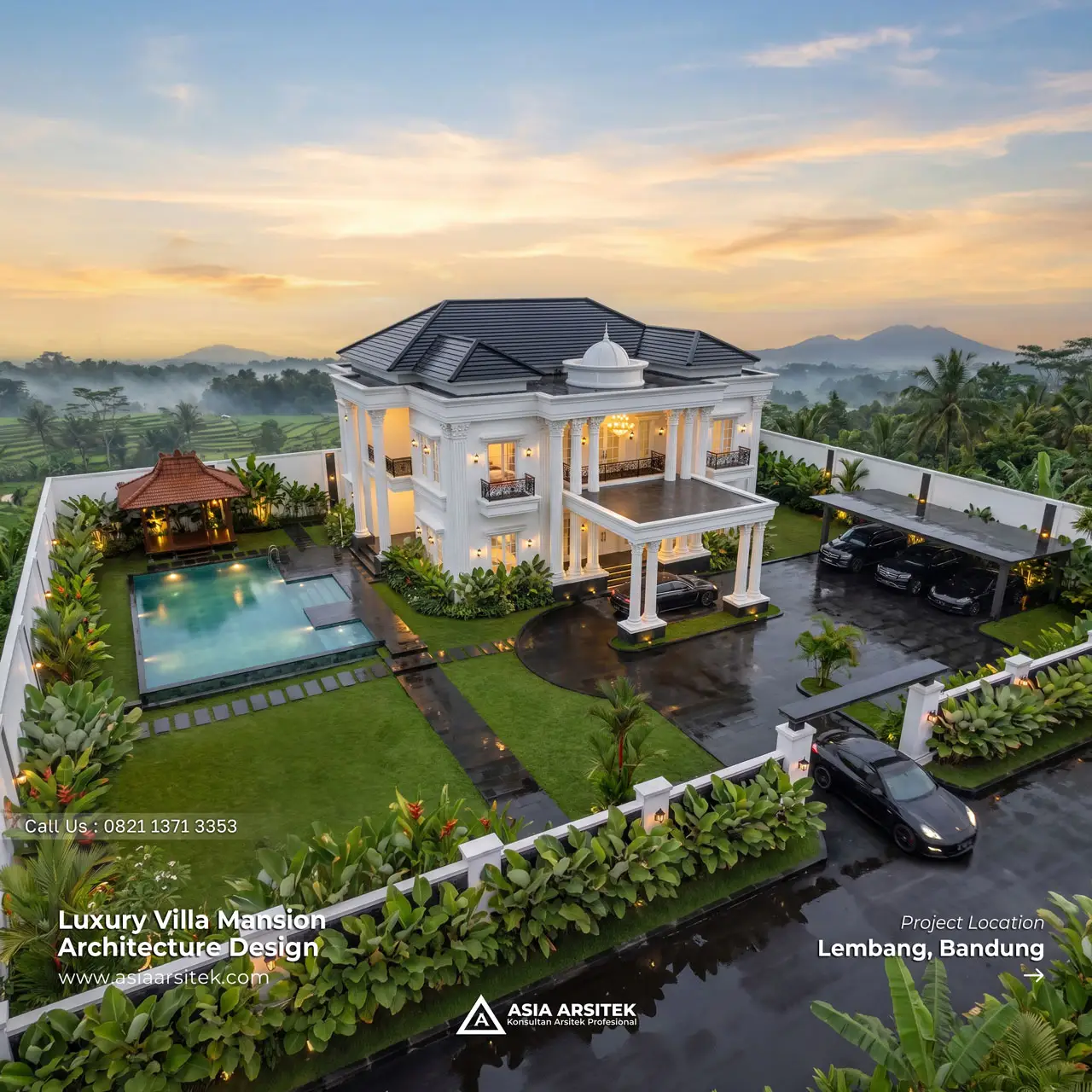 Desain Villa Mansion Mewah 2 Lantai Bapak EBN di Lembang Bandung