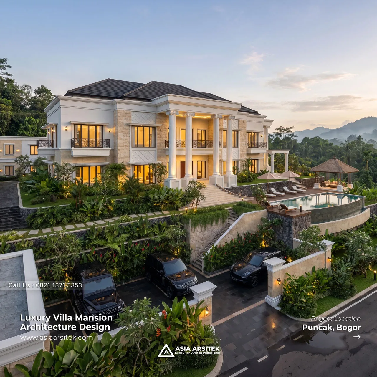 Desain Villa Mansion Mewah 2 Lantai Bapak ERW di Puncak Bogor